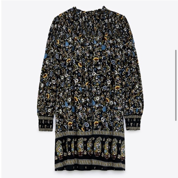 Zara Smocked Long Sleeve Floral Print Dress Large - Picture 10 of 10